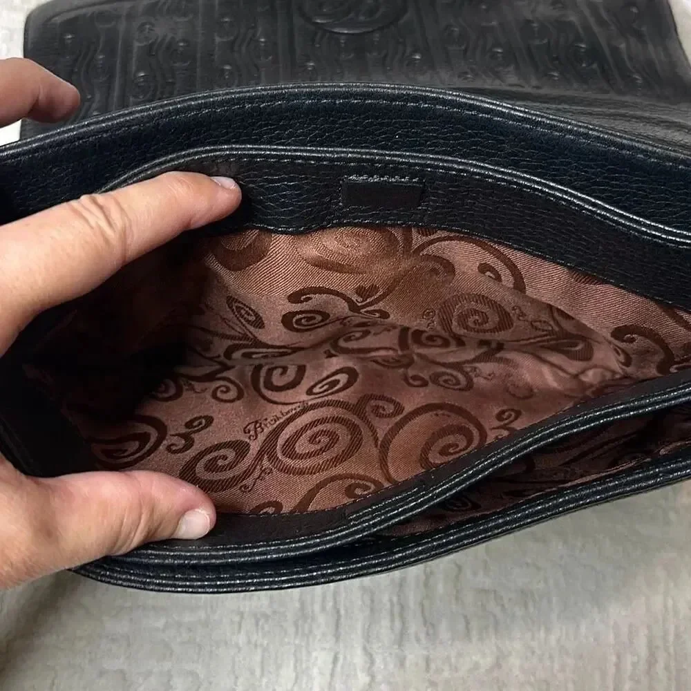 Brighton Black Pebbled Leather Chain Accent Multi Compartment Bag - Picture 10 of 13